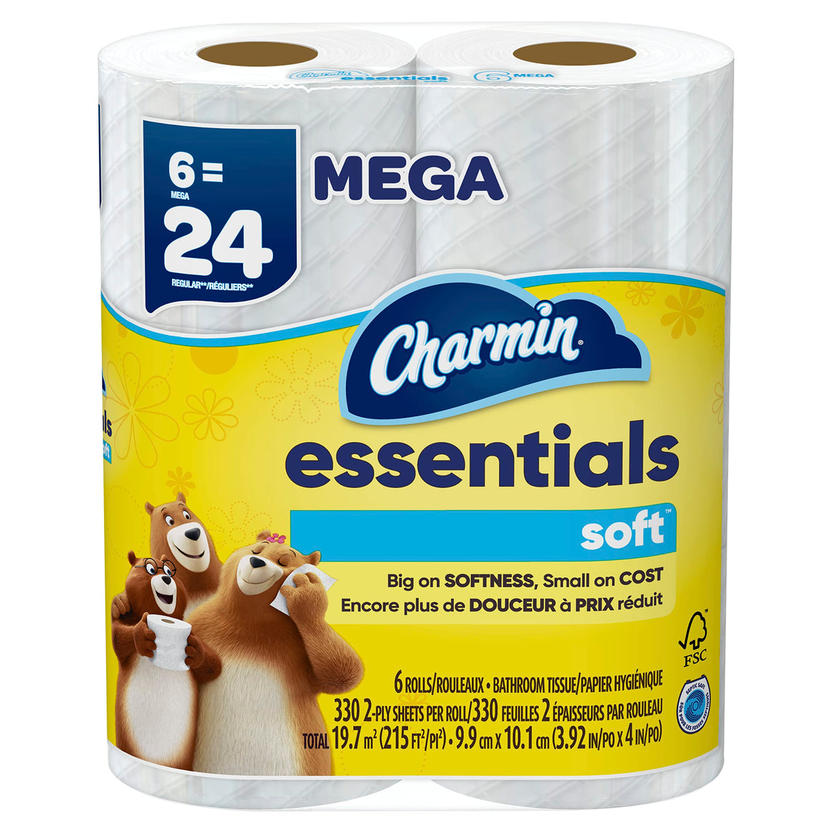 Charmin Essentials Soft Toilet Paper 6 Mega Rolls 330 sheets per roll